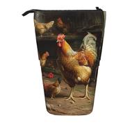 JKLQWC Standing Retractable Cute Pencil Case Organizer - Roast Chicken Hen Farm Prints Stationery & Makeup Pouch for Travel, School, Office, Gifts