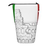 JKLQWC Standing Retractable Cute Pencil Case Organizer, Roman Colosseum Italian Flag Prints Stationery & Makeup Pouch for Travel, School, Office, Gifts