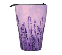 JKLQWC Standing Retractable Cute Pencil Case Organizer - Romantic Lavender Prints Stationery & Makeup Pouch for Travel, School, Office, Gifts