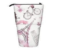 JKLQWC Standing Retractable Cute Pencil Case Organizer, Romantic Paris Butterfly Eiffel Prints Stationery & Makeup Pouch for Travel, School, Office, Gifts