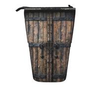 JKLQWC Standing Retractable Cute Pencil Case Organizer - Rustic Stall Wooden Door Prints Stationery & Makeup Pouch for Travel, School, Office, Gifts