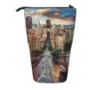 JKLQWC Standing Retractable Cute Pencil Case Organizer - san Francisco Prints Stationery & Makeup Pouch for Travel, School, Office, Gifts