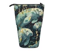JKLQWC Standing Retractable Cute Pencil Case Organizer - Sea Animals Calf Prints Stationery & Makeup Pouch for Travel, School, Office, Gifts