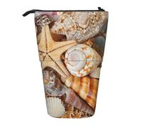 JKLQWC Standing Retractable Cute Pencil Case Organizer, Seashell Landscape On The Beach Prints Stationery & Makeup Pouch for Travel, School, Office, Gifts