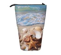 JKLQWC Standing Retractable Cute Pencil Case Organizer - Shells on The Beach Prints Stationery & Makeup Pouch for Travel, School, Office, Gifts