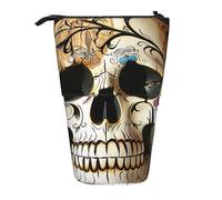 JKLQWC Standing Retractable Cute Pencil Case Organizer - Skull Colorful Prints Stationery & Makeup Pouch for Travel, School, Office, Gifts