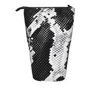 JKLQWC Standing Retractable Cute Pencil Case Organizer - Snake Skin Black and White Prints Stationery & Makeup Pouch for Travel, School, Office, Gifts