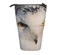 JKLQWC Standing Retractable Cute Pencil Case Organizer, Snowy Owl Eyes Prints Stationery & Makeup Pouch for Travel, School, Office, Gifts