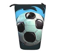 JKLQWC Standing Retractable Cute Pencil Case Organizer - Soccer Ball Prints Stationery & Makeup Pouch for Travel, School, Office, Gifts
