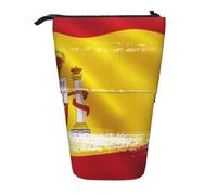 JKLQWC Standing Retractable Cute Pencil Case Organizer, Spain Flag Prints Stationery & Makeup Pouch for Travel, School, Office, Gifts