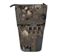 JKLQWC Standing Retractable Cute Pencil Case Organizer, Steampunk Mechanical Gears Prints Stationery & Makeup Pouch for Travel, School, Office, Gifts