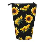 JKLQWC Standing Retractable Cute Pencil Case Organizer, Sunflower Black and Yellow Prints Stationery & Makeup Pouch for Travel, School, Office, Gifts