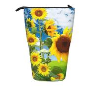 JKLQWC Standing Retractable Cute Pencil Case Organizer, Sunflower Butterfly Prints Stationery & Makeup Pouch for Travel, School, Office, Gifts