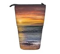 JKLQWC Standing Retractable Cute Pencil Case Organizer, Sunset Beach Prints Stationery & Makeup Pouch for Travel, School, Office, Gifts