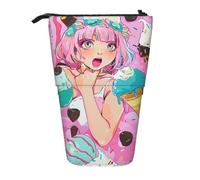 JKLQWC Standing Retractable Cute Pencil Case Organizer - Sweet Ice Cream Prints Stationery & Makeup Pouch for Travel, School, Office, Gifts