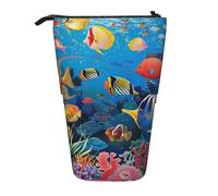 JKLQWC Standing Retractable Cute Pencil Case Organizer - The Underwater World Tropical Fish Prints Stationery & Makeup Pouch for Travel, School, Office, Gifts