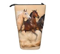 JKLQWC Standing Retractable Cute Pencil Case Organizer, Three Running Horses Prints Stationery & Makeup Pouch for Travel, School, Office, Gifts