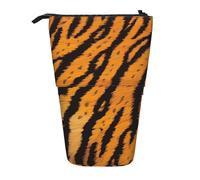 JKLQWC Standing Retractable Cute Pencil Case Organizer - Tiger Striped Pattern Prints Stationery & Makeup Pouch for Travel, School, Office, Gifts
