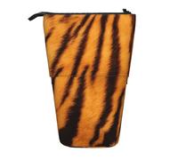 JKLQWC Standing Retractable Cute Pencil Case Organizer, Tiger Striped Pattern Prints Stationery & Makeup Pouch for Travel, School, Office, Gifts