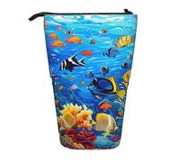 JKLQWC Standing Retractable Cute Pencil Case Organizer - Tropical Fish Coral Undersea World Prints Stationery & Makeup Pouch for Travel, School, Office, Gifts