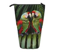 JKLQWC Standing Retractable Cute Pencil Case Organizer - Two Parrots on Green Palm Tree Prints Stationery & Makeup Pouch for Travel, School, Office, Gifts