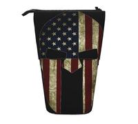 JKLQWC Standing Retractable Cute Pencil Case Organizer, USA Flag American Spartan Prints Stationery & Makeup Pouch for Travel, School, Office, Gifts