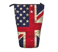 JKLQWC Standing Retractable Cute Pencil Case Organizer - USA UK Flag Prints Stationery & Makeup Pouch for Travel, School, Office, Gifts