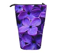JKLQWC Standing Retractable Cute Pencil Case Organizer, Violet Flower Prints Stationery & Makeup Pouch for Travel, School, Office, Gifts