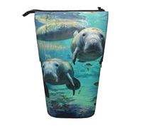 JKLQWC Standing Retractable Cute Pencil Case Organizer - West Indian Sea Animals Prints Stationery & Makeup Pouch for Travel, School, Office, Gifts