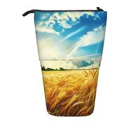 JKLQWC Standing Retractable Cute Pencil Case Organizer - Wheat Field Prints Stationery & Makeup Pouch for Travel, School, Office, Gifts