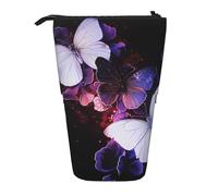 JKLQWC Standing Retractable Cute Pencil Case Organizer - White Butterflies Prints Stationery & Makeup Pouch for Travel, School, Office, Gifts