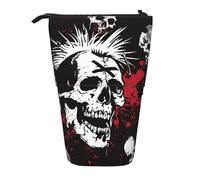 JKLQWC Standing Retractable Cute Pencil Case Organizer - White Punk Skull Prints Stationery & Makeup Pouch for Travel, School, Office, Gifts