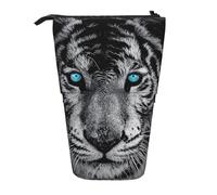 JKLQWC Standing Retractable Cute Pencil Case Organizer, White Tiger Prints Stationery & Makeup Pouch for Travel, School, Office, Gifts