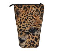 JKLQWC Standing Retractable Cute Pencil Case Organizer - Wild Leopard Animal Prints Stationery & Makeup Pouch for Travel, School, Office, Gifts