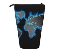 JKLQWC Standing Retractable Cute Pencil Case Organizer, World Map Prints Stationery & Makeup Pouch for Travel, School, Office, Gifts