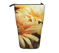 JKLQWC Standing Retractable Cute Pencil Case Organizer - Yellow Flowers in The Morning Prints Stationery & Makeup Pouch for Travel, School, Office, Gifts