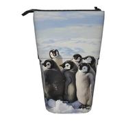 JKLQWC Standing Retractable Cute Pencil Case Organizer - Young Penguins with Snow Prints Stationery & Makeup Pouch for Travel, School, Office, Gifts