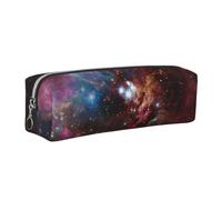 JKLQWC Starry Night Deep Outer Space Printed Leather Pencil Case with Silver Zipper - Simple and Lightweight Organizer for School, Office, Travel, Makeup