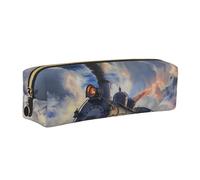JKLQWC Steam Train Clouds Printed Leather Pencil Case with Gold Zipper - Simple and Lightweight Organizer for School, Office, Travel, Makeup
