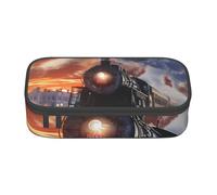 JKLQWC Steam Train Depart Sunset Printed Pencil Case Cute Pen Pencil Box Bag Large Capacity Compartment Zipper Pencil Pouch Organizer for Office School Travel