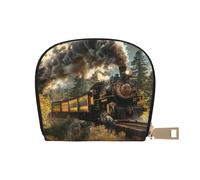JKLQWC Steam Train Printed Card Wallet for Women Men Cute Zipper Card Cases Holder Mini Coin Purse with 12 Card Slots
