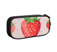 JKLQWC Strawberry Print Printed Pencil Case Cute Pen Pencil Box Bag Zipper Storage Organizer Box Holder for Office School Teen Girl Boy Adult,Black