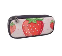 JKLQWC Strawberry Print Printed PU Leather Pencil Case Cute Pen Pencil Box Bag Zipper Office School Pencil Pouch Organizer for Students Teen Girls Boys Adult