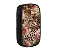 JKLQWC Striped Rose and Leopard Printed Pencil Case Cute Pen Pouch Large Pen Bag Portable Storage Organizer Box for Office School Teen Girl Boy Adult,Black
