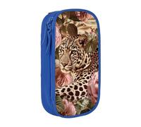 JKLQWC Striped Rose and Leopard Printed Pencil Case Cute Pen Pouch Large Pen Bag Portable Storage Organizer Box for Office School Teen Girl Boy Adult,Blue
