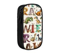JKLQWC Stylish Learning Alphabets with Dinosaurs Printed Pencil Case Cute Pen Pouch Large Pen Bag Portable Storage Organizer Box for Office School Teen Girl Boy Adult,Black