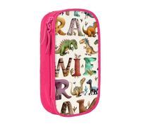 JKLQWC Stylish Learning Alphabets with Dinosaurs Printed Pencil Case Cute Pen Pouch Large Pen Bag Portable Storage Organizer Box for Office School Teen Girl Boy Adult,Pink