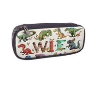 JKLQWC Stylish Learning Alphabets with Dinosaurs Printed PU Leather Pencil Case Cute Pen Pencil Box Bag Zipper Office School Pencil Pouch Organizer for Students Teen Girls Boys Adult