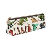 JKLQWC Stylish Learning Alphabets with Dinosaurs Printed Triangle Pencil Case with Zipper - Lightweight Leather Organizer for School, Office, Travel, Makeup