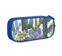 JKLQWC Succulent Plant Printed Pencil Case Cute Pen Pencil Box Bag Zipper Storage Organizer Box Holder for Office School Teen Girl Boy Adult,Blue